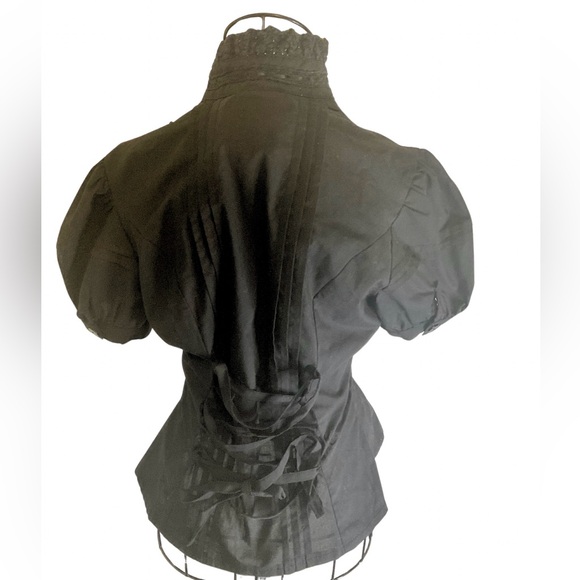Gothic Victorian Black High-Collar Corset Lace-up Blouse - Picture 7 of 8